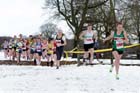 Georgia Taylor-Brown (Sale) leads soon after the start of the junior womens Northern Cross Country Championships.